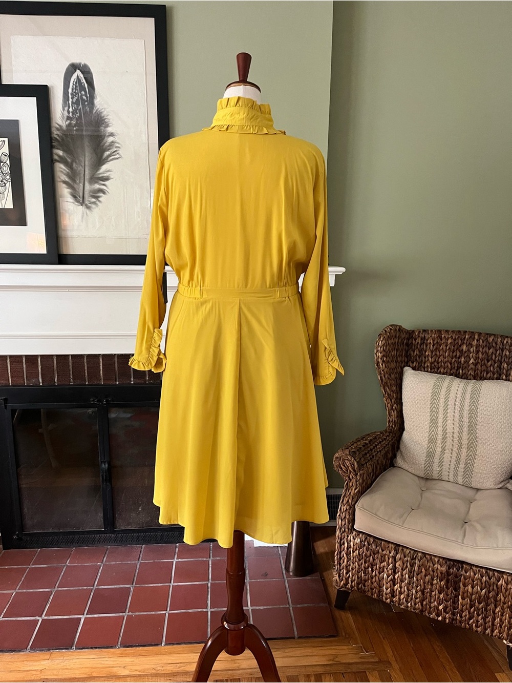 ELOQUII Studio Golden Mustard Ruffle Tie-Neck Dress | NWT | Size 20 - Picture 3 of 11